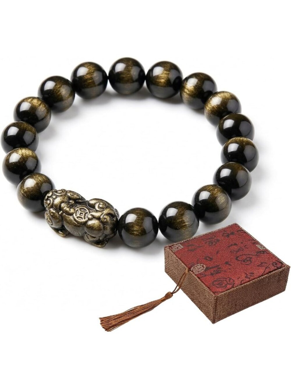 Natural Golden Obsidian Pi Xiu Bracelet for Men | Feng Shui Wealth Amulet | Good
